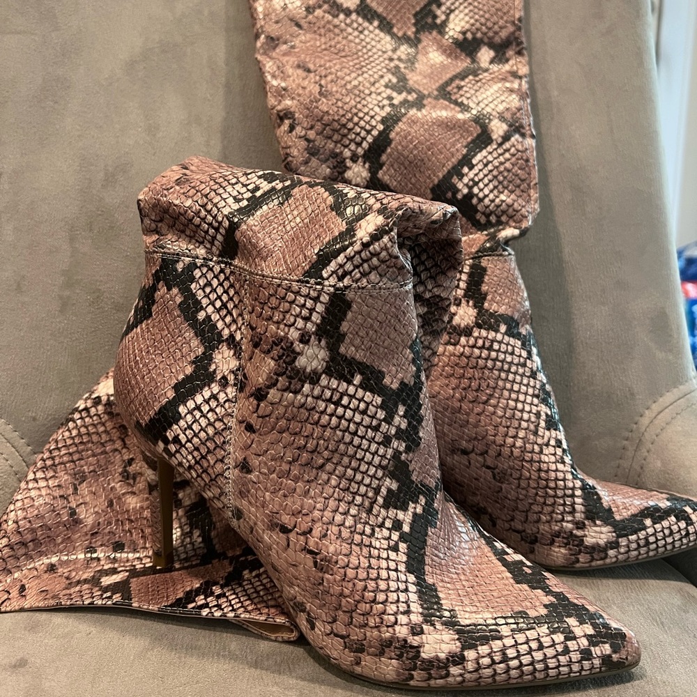 Knee high python print boots
